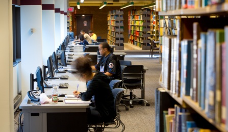 Students in Lockwood Library. 