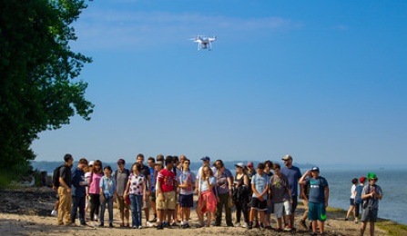 Students learning about flying drones. 