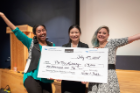 From left, MBA student Fellows Sonya Tareke, student researcher Qiuyi Zhang and MSW student Melissa Cirina took second place in the Pitch for a Cause for their growth plan for the University Heights Tool Library.