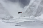 A B3 rescue helicopter hovers over Camp One on Mount Everest, two days after the earthquake. Photo: Dave Hahn