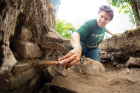 Project manager Kate Whalen (PhD ’17, MA ’11) at the Cataract House dig in Niagara Falls, N.Y.
