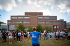 The Honors College hosts orientation with games, ice breaker activites, and food for their first year students outside Capen Hall in August 2022.Photographer: Meredith Forrest Kulwicki