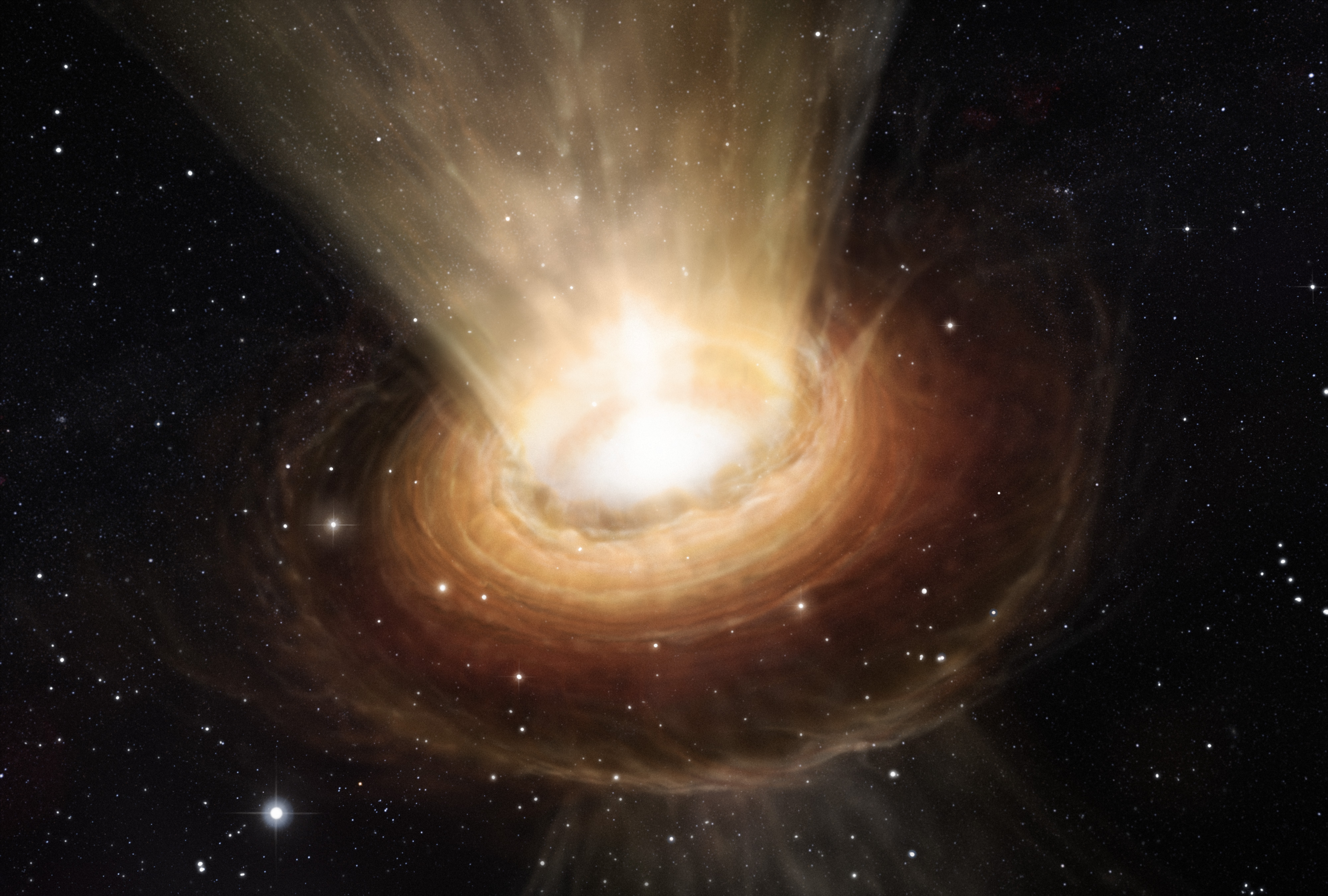 An artist’s impression shows the surroundings of a supermassive black hole at the heart of the active galaxy NGC 3783 in the southern constellation of Centaurus. A new University at Buffalo study finds that information is not lost once it has entered a black hole. Credit: ESO/M. Kornmesser
