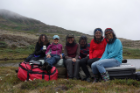 Left to right, in Greenland: UB geology undergraduate student Kayla Hollister; UB Assistant Professor of Geology Elizabeth Thomas; Artist Anna McKee; UB geology PhD student Allison Cluett; UB geology master’s student Meg Cocoran; and Margie Turrin, education coordinator for the Lamont-Doherty Earth Observatory at Columbia University. Credit: Anna McKee