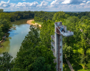 "Middle Species" is sited within the landscape of Columbus’ Mill Race Park. The 84-foot-tall observation tower overlooks the Flatrock River. Photo: Hadley Fruits