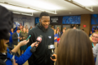 "It means they care a lot about us," junior wing Willie Conner told reporters this morning when asked about the support UB men's basketball has received. Photo: Douglas Levere