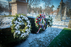 Wreaths from President Obama and Fillmore legacy organizations mark the gravesite in Forest Lawn. Photo: Douglas Levere