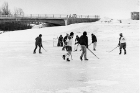 Students play some hockey on a frozen Lake LaSalle on the North Campus.