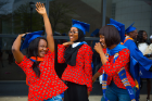 Members of the Class of 2016 celebrate at commencement.