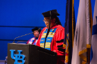 Teresa Miller, UB's vice provost for equity and inclusion, shared remarks with graduates.