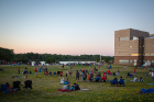 As the sun began to set, the Special Events field — that's the Center for the Arts to the right and Lake LaSalle in the background — started to fill up.