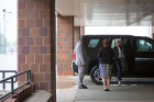 Incoming Chancellor Kristina Johnson arrives at Capen Hall for meetings with UB administrators and a tour of campus.