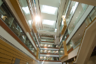 650 ribbon-glass panels make up the 19,000 square feet of glass along the atrium's perimeter.