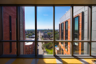 The extensive windows in the new building give faculty, staff and students a direct, visual connection with their city while illuminating interior spaces with natural light.