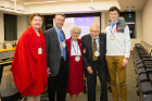 All in the family: Three generations of Levys celebrated the Harold J. Levy, MD ’46 and Arlyne Levy Dean’s Conference Room. From left: Betsy Doyle-Levy; Sanford Levy, MD ’86; Arlyne Levy; Harold Levy, MD ’46; and grandson Aaron Levy.