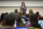 Lt. Gov. Kathy Hochul addressess students during the first day of the spring semester for the Jacobs School of Medicine and Biomedical Sciences. 
