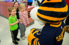 Sabretooth, the Buffalo Sabres' mascot, was on hand to greet patients.