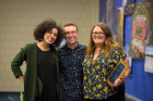 From left: Intercultural and Diversity Center associates Liz Humphrey and Jacob Bleasdale, and Lavender Award recipient Mak DePetrillo, who is a candidate for a BA in health and human services. DePetrillo will serve with Americorps in Buffalo for the next year.