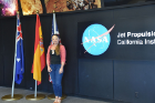 Beata Csatho, chair of geology, at the NASA Jet Propulsion Laboratory (JPL) in California. Csatho and colleague Tony Schenk visited JPL as part of their recent trip to the West Coast, where they viewed the launch of ICESat-2. Photo: Tony Schenk