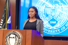 UB political science student and Army National Guard service member Chanel Powell spoke of her service experience.