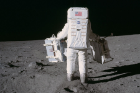 Buzz Aldrin moves toward a position to deploy two components of the Early Apollo Scientific Experiments Package (EASEP) on the surface of the moon. Photo: NASA