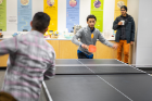 A rousing game of ping pong helps work off some nervous energy.