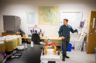 Jason Briner shows Leah Marshall his lab space in Hochstetter Hall.