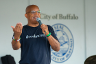 George F. Nicholas, pastor of Lincoln Memorial United Methodist Church and convener of the African American Health Equity Task Force, addressed the crowd gathered for the Freedom Walk. He is a member of the board of UB’s Community Health Equity Research Institute.