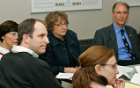 (Left to right) Associate Professor of Family Medicine and Psychiatry at UB, Kim Griswold; RIA Senior Scientist Chris Barrick; RIA Deputy Director Kimberly S. Walitzer; Emily Korona of the International Institute; and RIA Director Kenneth E. Leonard listen to introductions.