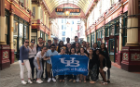 UB students took a walking tour of the business district in London, which included a brief history of how London was rebuilt after severe fires.