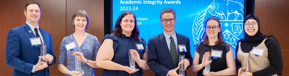 Winners of the academic integrity awards for 2022-2023 year. From left to right: Oliver Kennedy, Sarahmonda Pryzbala, David Emannuel Gray, David Salac, and Kaeleigh Peri. 