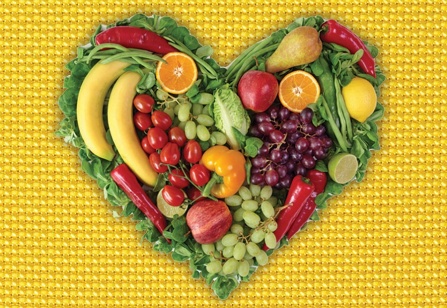 fruit arranged in a heart shape. 