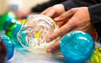 Colorful, gelatin-based globes created by artists at the Coalesce Center for Biological Art. 
