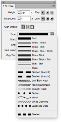 Zoom image: Example of the Line tool panel in Adobe InDesign.