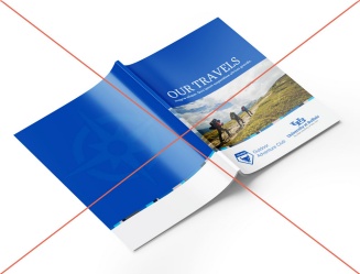 an example of a printed brochure with a club mark and master brand mark that does not adheres to the proper amount of clear space. 