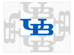 The inter-locking UB with shaded area on all four sides representing clear space between other graphic elements. 
