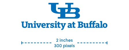 UB small-scale wordmark maximum size is 2 inches or 300 pixels. 