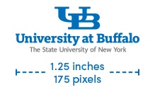 UB small-scale wordmark with SUNY text minimum size is 1.25 inches or 175 pixels. 