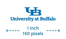 UB small-scale wordmark text minimum size is 1 inch or 150 pixels. 