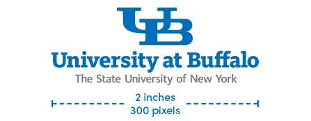 UB small-scale wordmark with SUNY text maximum size is 2 inches or 300 pixels. 