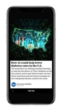 Zoom image: Mobile ad about AI helping to lower diabetes rates
