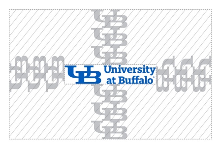 Zoom image: Visualization of UB logo with clear space on all sides equal to the height of three interlocking UBs.