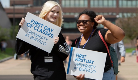 New UB students on the first day of classes. 