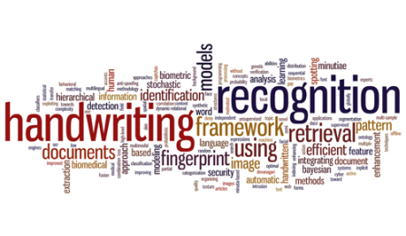 a wordcloud of handwriting recognition terms. 