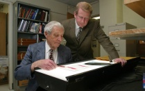 Dr. Eugene Mindell and Dr. Brian McGrath in Bone Lab. 