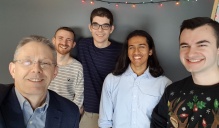 John Ringland with GLASS research students December 2018 L to R: Matt Straub, Matt Eichhorn, Niranjan Ravichandra, and Nick Lahue. 