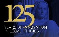 anniversary icon with text that says 125 years of innovation in legal studies. 