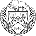 UB crest with a bison on top of a shield with the letters U and B and the year 1846. 
