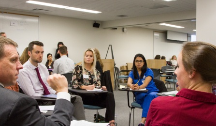 Faculty Discuss with students during IP Forum. 
