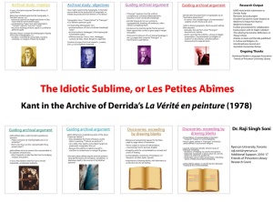 Zoom image: This poster by Raji Singh Soni is titled "The Idiotic Sublime, or Les Petites Abîmes: Kant in the Archive of Derrida's 'La Vérité en peinture' (1978)"